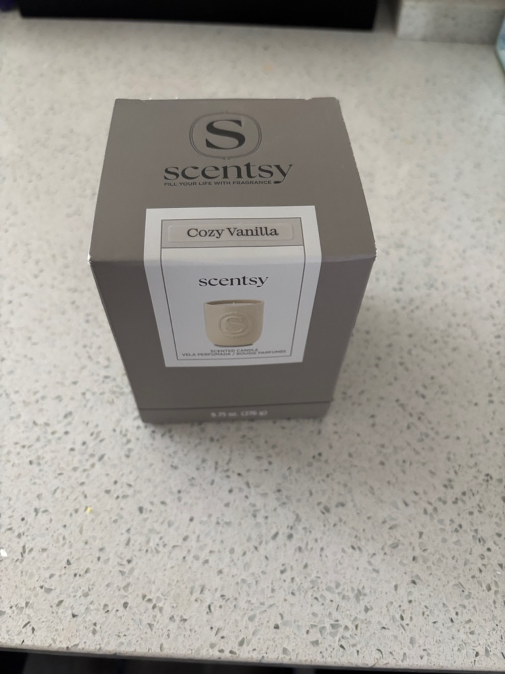 Scentsy Cozy Vanilla Candle in Taupe and Cream Packaging